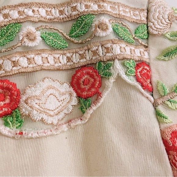 Handmade Embroidered Floral Lace Cotton Midi Dress Medium Large Boho Cottagecore - Picture 6 of 11